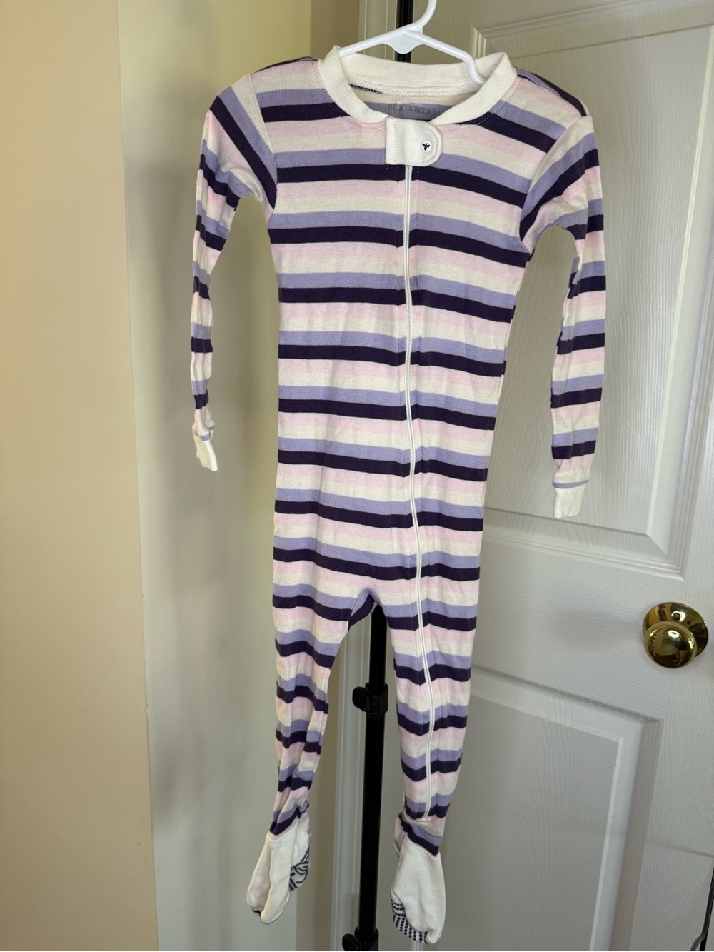 Burt's Bees Baby Lavender and White Striped Footed One-Piece